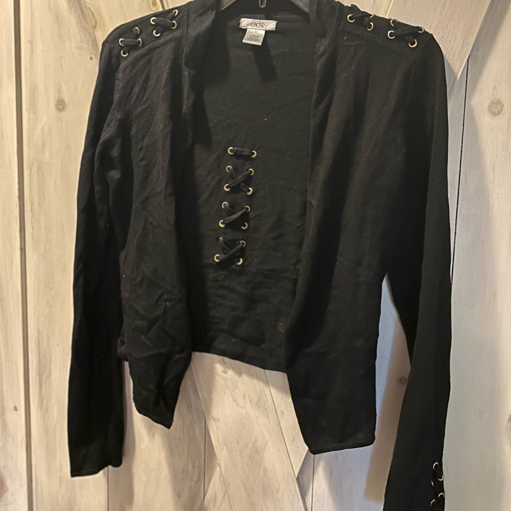 Cache Black cropped open cardigan sweater Small